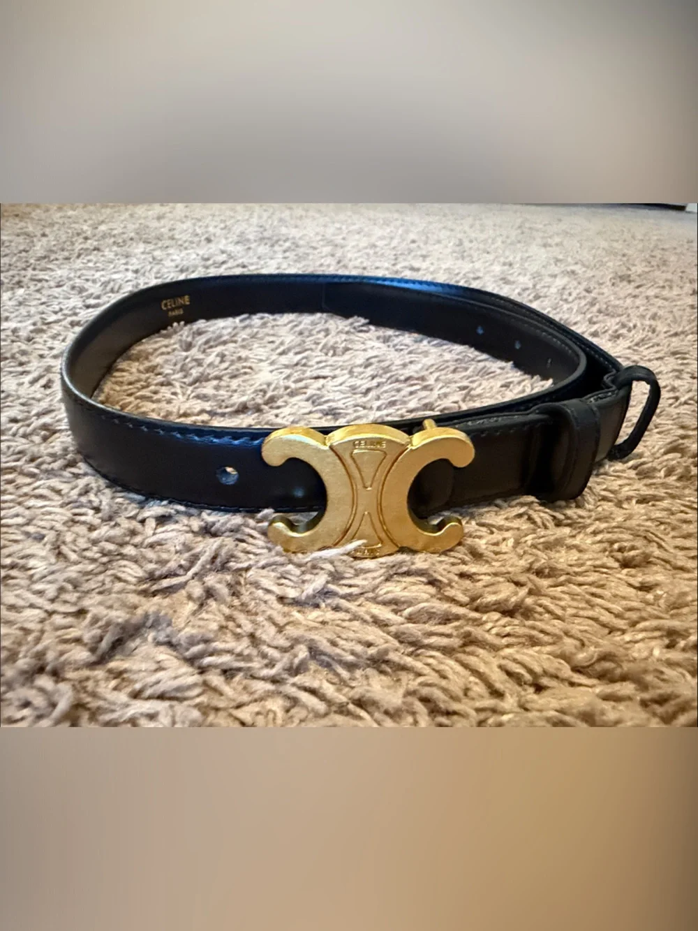 Celine Black Leather Belt with Gold Double C Buckle
